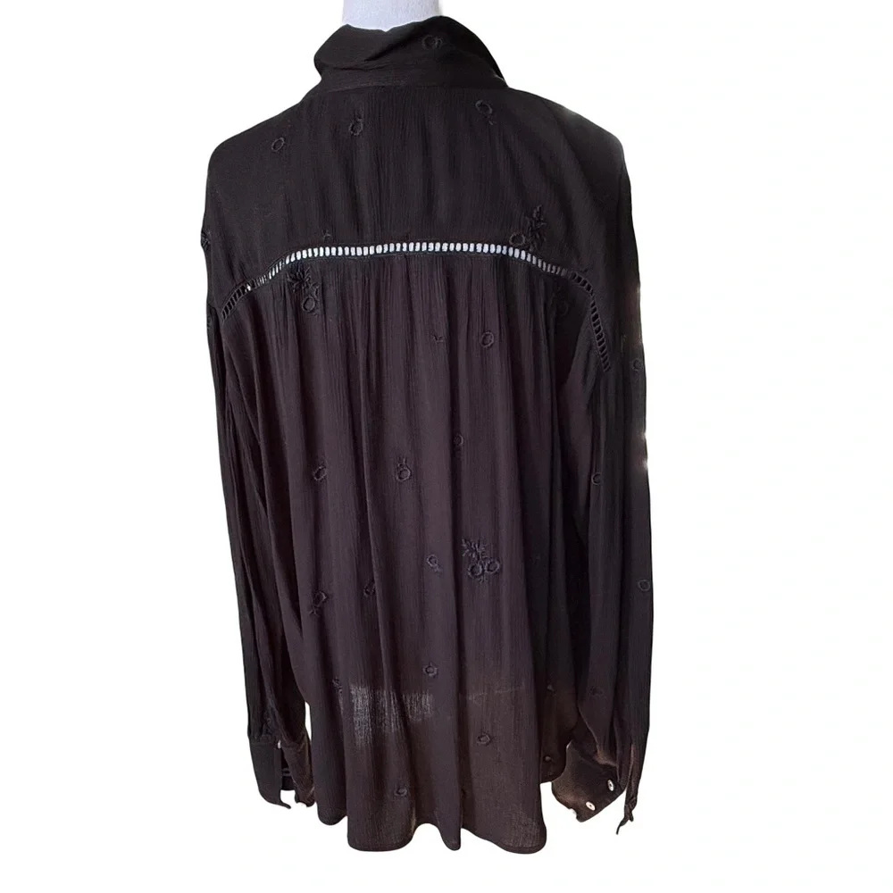 Free People Wishful Moments Peasant Blouse Black Size Medium